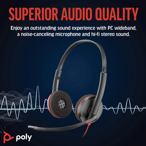 Poly Blackwire 3220 Wired Headset USB-A Stereo Noise Cancelling - Image 2
