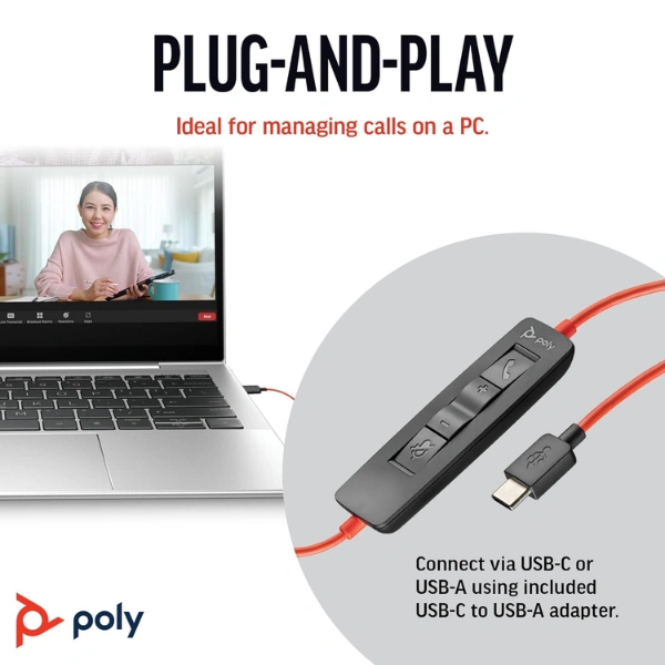 Poly Blackwire 3220 Wired Headset USB-A Stereo Noise Cancelling - Image 4