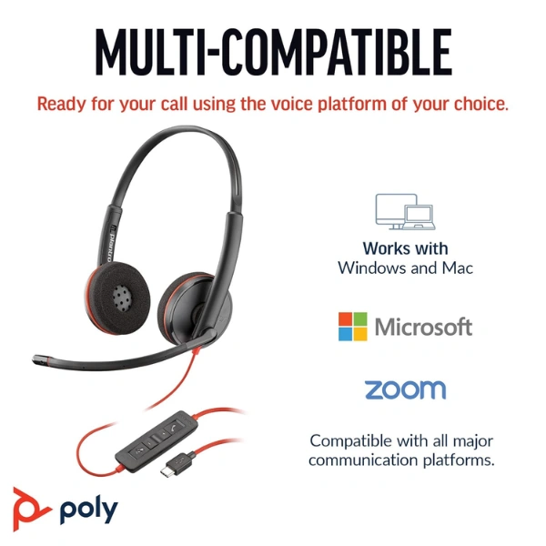 Poly Blackwire 3220 Wired Headset USB-A Stereo Noise Cancelling - Image 5