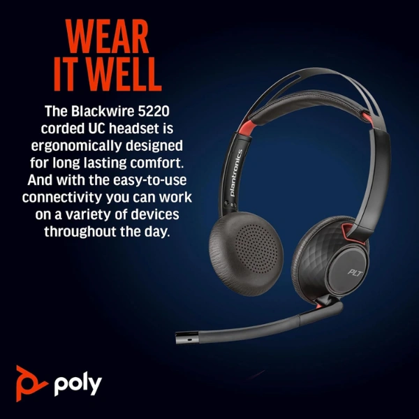 Poly Blackwire 3325 USB-A Wired Headset Stereo Noise Cancelling Mic - Image 2