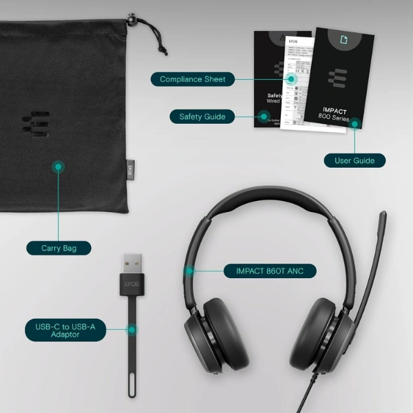 EPOS IMPACT 860T ANC Wired Headset with USB-C Teams NC Microphone, USB-C, ANC, Teams, Contact Center - Image 5